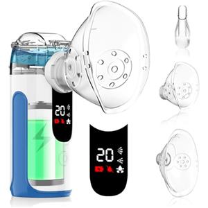 LIFOCI Aerosol Portatile Silenzioso - LIFOCI Macchina Aerosol Adulti e Bambini con Controllo Manuale per Risparmio Farmaco, Batteria 1200mAh, 3 Modalità, Autopulizia, Display LED (Blu)