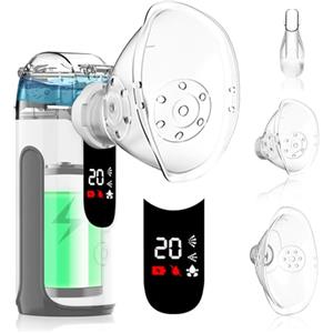 LIFOCI Aerosol Portatile Silenzioso - LIFOCI Macchina Aerosol Adulti e Bambini con Controllo Manuale per Risparmio Farmaco, Batteria 1200mAh, 3 Modalità, Autopulizia, Display LED (Grigio)