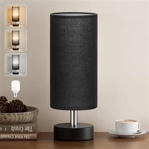 kakanuo Lampada da Comodino, Piccola Lampada da Tavolo con Paralume in Tessuto Nero Base Nero, Abat Jour da Comodino con Filo per Camera da Letto Dormitorio Soggiorno Ufficio(Lampadina Non Inclusa)
