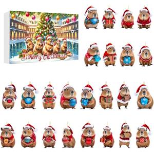 Generic Capybara Calendario avvento legami 2024, Calendario Per Il Conto Alla Rovescia Natale 24 Giorni Con Pendenti Di Capibara 2D, 24 Decorazioni Di Capibara In Acrilico Per Decorazioni Natalizie Per La Cas