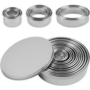 Lunza 12 Pezzi Coppapasta Tondi, 2.4cm-11.2cm Coppapasta Rotondo Acciaio Inox Tagliapasta, Coppa Pasta Tondo, Tagliapasta Aperta Tondo con Contenitore per Muffin, Ciambelle, Biscotti, Torte, Decorazioni