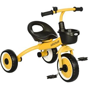 AIYAPLAY Triciclo per Bambini da 2-5 Anni con Seduta Regolabile, Bicicletta per Bambini con Cestino e Campanello, 70.5x53x58 cm, Giallo