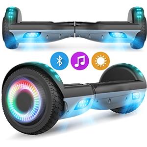 SISIGAD Hoverboard 6.5 Pollici Overboard, Hover Scooter Board All Terreno, Bluetooth e LED Auto-bilanciato Scooter elettrico Auto-bilanciamento per Bambini e Adulti HY-A12 Grigio/Nero