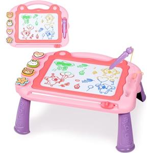 Sarsumir Lavagna Magnetica per Bambini, Lavagnetta Magica Portatile Tavola da Disegno Cancellabile Colori con 4 Francobolli e 1 Penna, Giocattoli Educativi per 3 4 5 Anni Bambini, Rosa