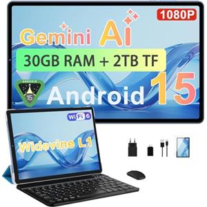 Biegedy 2026 Tablet 10 Pollici Android 15, 30GB RAM + 64GB ROM(2TB TF), Gemini AI, Octa-Core, 5G WiFi 6, Widevine L1, GMS, GPS, BT 5.0, 6000mAh, 5MP+8MP, Tablet in Offerta con Tastiera, Mouse - Blu