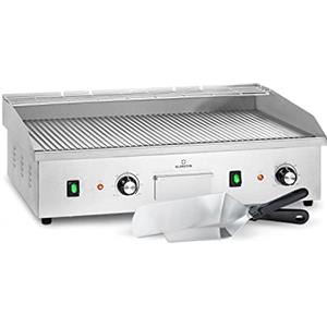KLARSTEIN Barbecue Elettrico, Griglia Elettrica Senza Fumo, Piastra Elettrica per Cucinare, Display LED, 2 Spatole, Bistecchiera Elettrica in Acciaio Inox, per Camping e Ristorante, 200W Argento