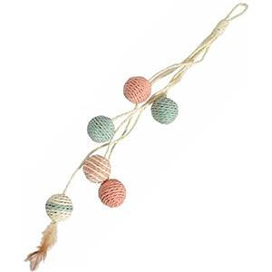 Bobby Bille - Tiragraffi Giochi per gatti in corda riciclata, con palline e piume, da appendere, Rosa, 52 CM