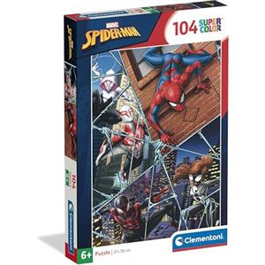 Clementoni - Puzzle per Bambini 104 Pezzi Supercolor, per Bambini 6+ Anni, Illustrazione con Personaggi dal Cartone e Fumetto di Spider Man Marvel, Idea Regalo, Made in Italy, 38x27 cm, 25043