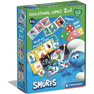 Clementoni Educational Games-2 in 1 The Smurfs-Gioco Educativo 3 Anni (Italiano, Inglese, Francese, Tedesco, Spagnolo, Olandese E Polacco), Made in Italy, 18285, Esclusivo Amazon