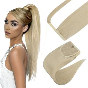 Elailite Coda Capelli Veri Extension con Clip Coda di Cavallo Ponytail Wrap Around Fascica Unica Human Hair Lisci