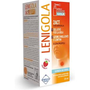 Lenigola Spray Junior, Spray Gola Bambini Antinfiammatorio con Propoli e Grindelia, Formula Delicata Senza Alcol, Gusto Fragola, Senza Zucchero e Conservanti