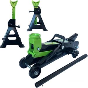 myself 21 SHOP® KIT SET CRIC SOLLEVATORE 2.5T + 2 CAVALLETTI COLONNETTE SUPPORTI PER AUTO 2500KG CRICK IDRAULICO A CARRELLO