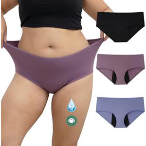 INNERSY Mutande Ciclo Mestruale Donna Flusso Abbondante Slip Mestruali Taglie Forti Cotone Pacco da 3 (XL, Nero, Blu, Viola)
