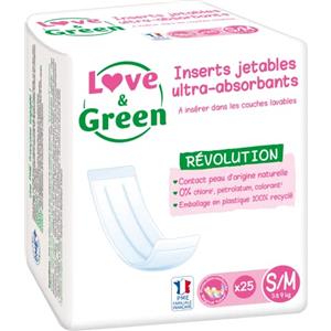 Love & Green Inserto monouso ecologico universale per pannolino lavabile x25 taglia S/M