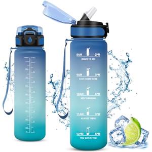 Vikastar Vikaster Borraccia, 1litro Borraccia con cannuccia, Water Bottle Senza BPA & Prova di Perdite, Bottiglia Acqua Sportiva per Bambini Scuola, Bici, Palestra, Yoga, Ufficio, Trekking, Outdoor