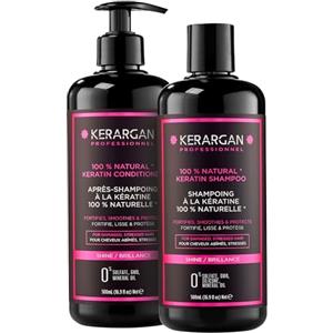 Kerargan - Duo Ultra Riparatore Shampoo & Balsamo alla Cheratina per Capelli Danneggiati e Stressati - Rinforza, Liscia & Protegge - Senza Solfati, GMO, Silicone - 2x500 ml
