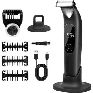 Carehabi Rasoio Intimo Uomo, Trimmer Corpo Uomo IPX6 Impermeabile con Luce LED, Pettini Guida e Supporto, Body Groomer Bagno-Asciutto per Barba, Zona Intima, Corpo, Gambe, Petto