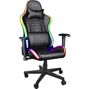 Trust Gaming Sedia da Gaming illuminata LED RGB GXT 716 Rizza - Sedia PC Ergonomica Regolabile con 350 Colori, Totalmente Girevole, con Cuscini Removibili - Nero