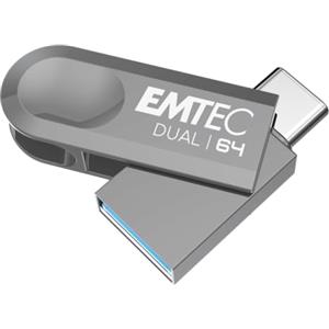 EMTEC - Chiavetta USB 3.2 USB-A Type-C Dual D280 ECMMD64GD283 - Flash Drive Compatibilità universale USB 3.2 - Lettura 80 MB/s, Scrittura 20 MB/s, Eco Design, 64 GB/GB