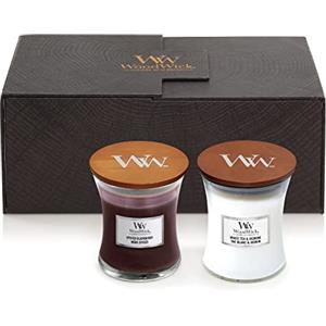 YANKEE CANDLE WoodWick candele profumate in confezione regalo | Candele profumate White Tea & Jasmine e Spiced Blackberry a ellisse con stoppino scoppiettante | Fino a 60 ore di durata ciascuna | 2 pezzi
