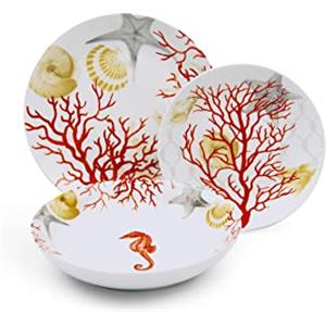 Excelsa Coral Servizio Piatti 18 Pezzi, Porcellana, Rosso