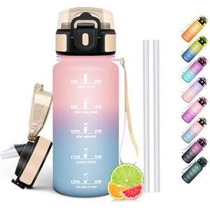 HoneyHolly Borraccia 500Ml, Senza BPA & A Prova di Perdita, Borracce con Cannuccia, Reutilizables, Water Bottle Scuola Elementare, Borraccia Motivazionale per Scuola, Palestra, Ufficio, Running