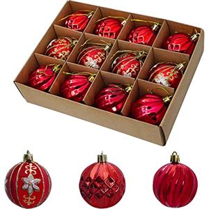 Uten Palline di Natale, 12pz, Diametro 6cm, Decorazioni Natalizie, Uten Palline Addobbo Albero di Natale Rosse.