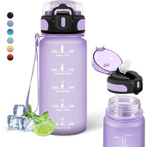 Grsta Borraccia 0,5 Litri con Scala Temporale, Facile da Pulire, con Cannuccia Senza Perdite, Motivazionale, per Scuole, Campeggio, Uffici, Viola