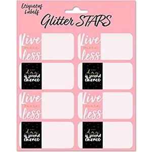 Grupo Erik: Etichette adesive Glitter Stars | Etichette adesive colorate 8x4cm da usare per personalizzare regali, quaderni o altri prodotti di cancelleria, Etichette adesive scuola libri