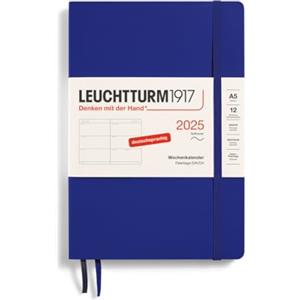 LEUCHTTURM1917 370570 Agenda settimanale 2025, formato A5, copertina morbida - Agenda da 12 mesi, 80 g, a righe - Ink