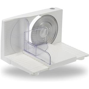 Sommertal Affettatrice universale AS170 150 W in acciaio inox con lama seghettata, pieghevole e salvaspazio, affettatrice elettrica, affettatrice professionale, bianca, 0-15 mm
