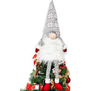 Whaline Puntale per albero di Natale, grande gnomo svedese Tomte, ornamento di Babbo Natale, 58 cm, decorazione natalizia scandinava da appendere con cappello e gambe grigie con fiocco di neve, per