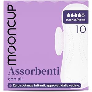 Mooncup® Assorbenti per flussi abbondanti/notturni Con ali, cotone biologico ultra morbido, 10 assorbenti