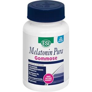 ESI - Melatonin Pura Gommose a base di Melatonina, Vitamina B5, B6 e B12 e Ashwagandha, Facilita l'Addormentamento e Allevia il Jet-Lag, Senza Glutine e Vegan, 60 Caramelle