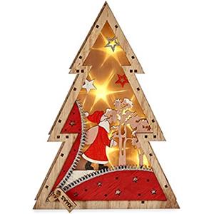 Krist+ Albero di Natale Luce Babbo Natale Naturale Rosso Legno Bianco (5 x 28 x 20 cm)
