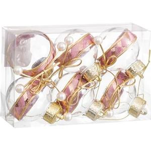 BigBuy Christmas Palline di Natale rosa trasparente oro plastica tessuto fiocco 6 x 6 x 6 cm (6 pezzi)