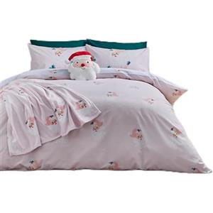 Catherine Lansfield Set copripiumino matrimoniale reversibile con federa, motivo Babbo Natale, colore: rosa