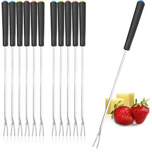 COM-FOUR® 12 forchette per fonduta in acciaio inossidabile 430 - posate per fonduta con 6 colori - spiedini per fonduta con manico - lavabili in lavastoviglie (12 pezzi - manico in plastica)