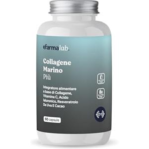 eFarmaLab Collagene Marino Più Integratore con Collagene, Cacao, Vitamina C e Resveratrolo | 60 Capsule | Made in Italy