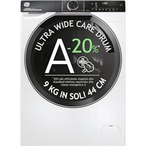Hoover H-WASH 700 Lavatrice Slim 9 Kg, Libera Installazione, Carica Frontale, Classe A-20%, 1400 Giri, App hOn, Programma Hygiene, Cicli Care, Vapore AxLxP 85x60x44,7 cm, Bianca - H7W4 49MBC8-S