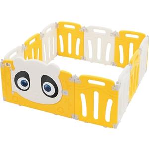 Joyz Box Bambini 120x120 cm Pieghevole Design Panda Bianco/Giallo Cancelletto con Porta e Orologio Didattico Recinto in Plastica per Interni/Esterni Cancelletto per l'Esplorazione dei Neonati