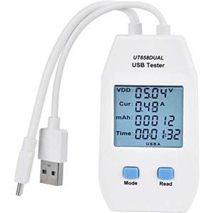 Walfront Tester del misuratore di potenza USB, multimetro digitale amperometro voltmetro UT658