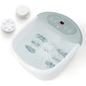 GYMAX Pediluvio con Massaggio e Riscaldamento, Pediluvio Massaggiatore con Perle Massaggianti Rimovibili, 35-46°C, Pediluvio Elettrico con Funzione Timer (GRIGIO)