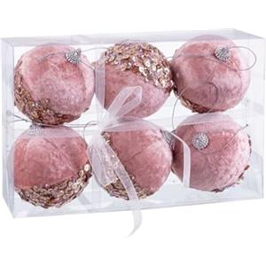 BigBuy Christmas Palline di Natale rosa dorato Polyfoam tessuto 8 x 8 x 8 cm (6 pezzi)
