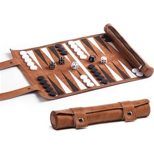Nzkeuf Backgammon da Viaggio, Set Backgammon in Vera Pelle con Pedine e Dadi, Gioco da Viaggio da Arrotolare per Adulti Adolescenti, Alta qualità