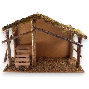 KORAT Capanna Presepe in Legno, Muschio e Sughero 40x20x28 cm - Stalla Artigianale per Presepe Natale, Dettagli Realistici e Materiali Naturali, Fatto a Mano - Decorazione Natalizia