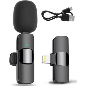 Alles Gute Microfono Wireless per iPhone iPad Mini Microfono Lavalier Plug&Play per YouTube/Vlog/Intervista/Videoregistrazione/Podcast, con 2.4G Ultra Low Delay Costruito in Chip di Riduzione del Rumore