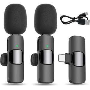 Alles Gute Microfono Wireless Androide (Tipo c) Mini Microfono Lavalier Doppio Microphone per YouTube/Live Stream/Vlog/Intervista/Videoregistrazione/Podcast, con Costruito in Chip di Riduzione del Rumore