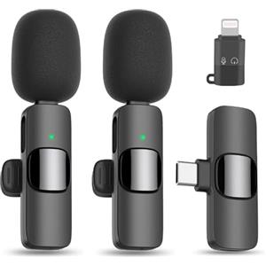Alles Gute Microfono Wireless per iPhone Androide (Tipo c), Mini Microfono Lavalier Wireless per Podcast Video, PC, Laptop,Vlog, YouTube/TikTok (iOS&USB-C/2 Mic)