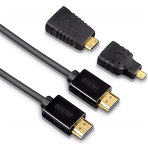 Hama Cavo HDMI HSWE con 2 adattatori HDMI Mini (C) e Micro (D), 1.50 m, connettori Dorati